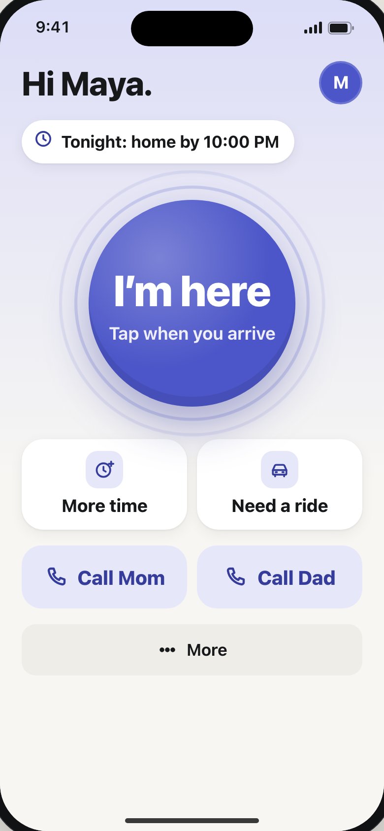 The kid’s screen with the big I’m here button