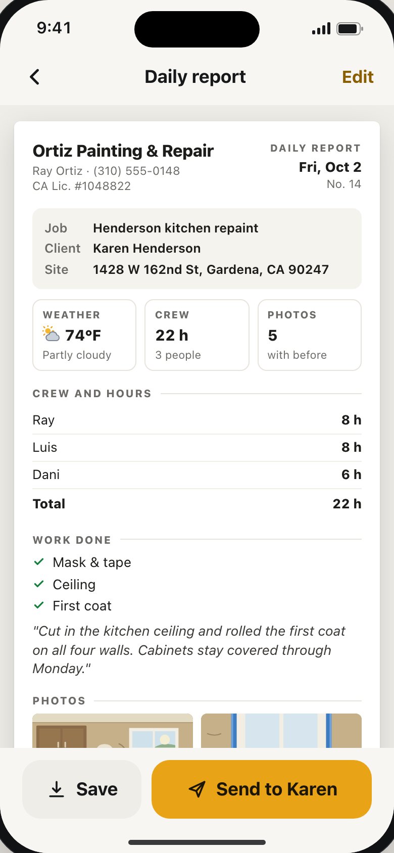 A daily report ready to send to the client